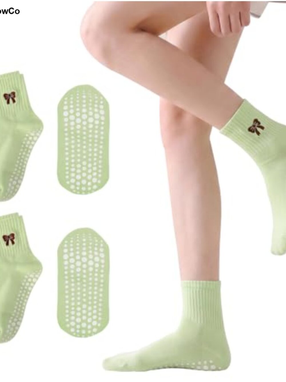 Women's Pilates Grip Socks Non-Slip Yoga Cotton Bow Embroidery